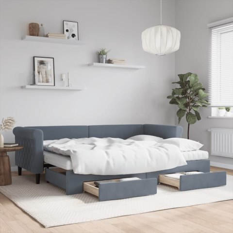 Sofa rozsuwana z szufladami, ciemnoszara, 80x200 cm, aksamit