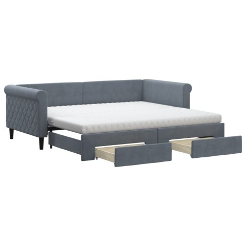 Sofa rozsuwana z szufladami, ciemnoszara, 90x190 cm, aksamit