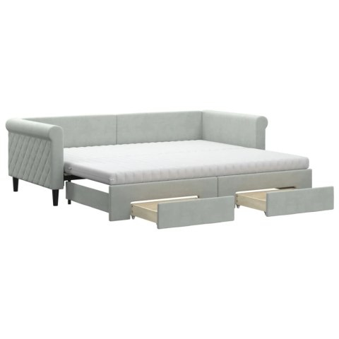 Sofa rozsuwana z szufladami, jasnoszara, 90x200 cm, aksamit