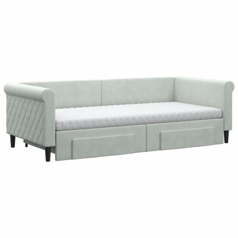 Sofa rozsuwana z szufladami, jasnoszara, 90x200 cm, aksamit