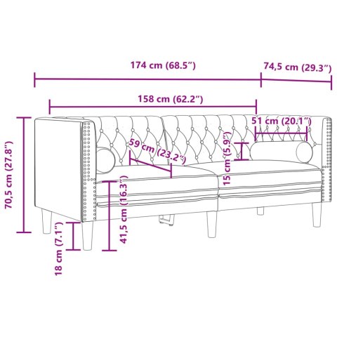 3-cz. wypoczynek Chesterfield z wałkami, ciemnoszary, aksamit