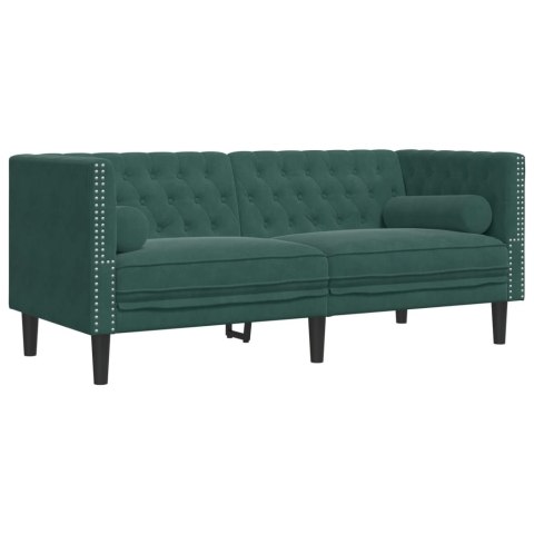 3-cz. wypoczynek Chesterfield z wałkami, ciemnozielony, aksamit