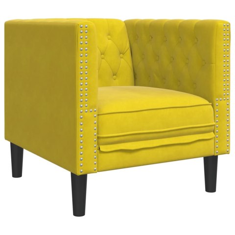3-cz. wypoczynek Chesterfield z wałkami, żółty, aksamit