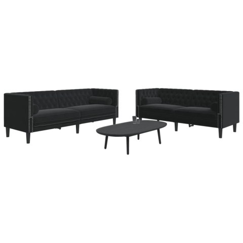 2-cz. wypoczynek Chesterfield z wałkami, czarny, aksamit