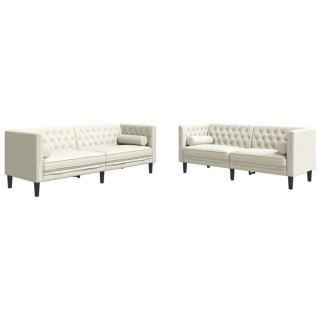 2-cz. wypoczynek Chesterfield z wałkami, kremowy, aksamit