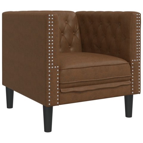3-cz. wypoczynek Chesterfield z wałkami, brązowy, zamszowy