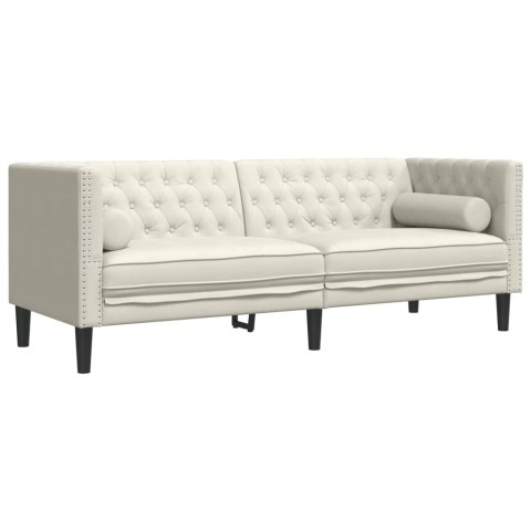 3-cz. wypoczynek Chesterfield z wałkami, kremowy, aksamit