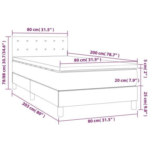 Łóżko kontynentalne z materacem i LED, szare 80x200 cm, aksamit