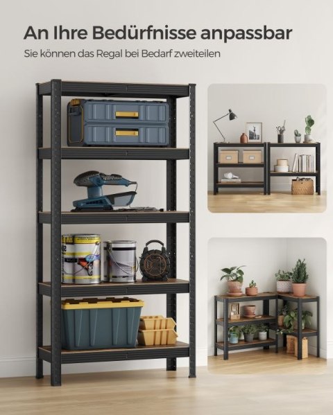 Regał SONGMICS 150x75x30 cm, 5 półek, czarny/brąz