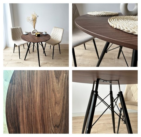 Stół loft nowoczesny okrągły Paris Black 80 cm jesion