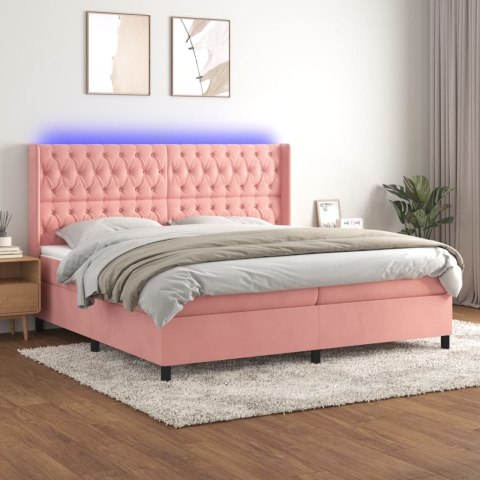 Łóżko kontynentalne z materacem i LED, różowy aksamit 200x200cm