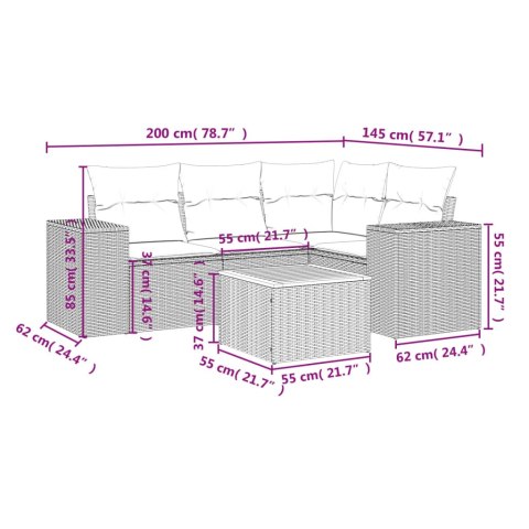 5-cz. zestaw wypoczynkowy do ogrodu, poduszki, szary rattan PE