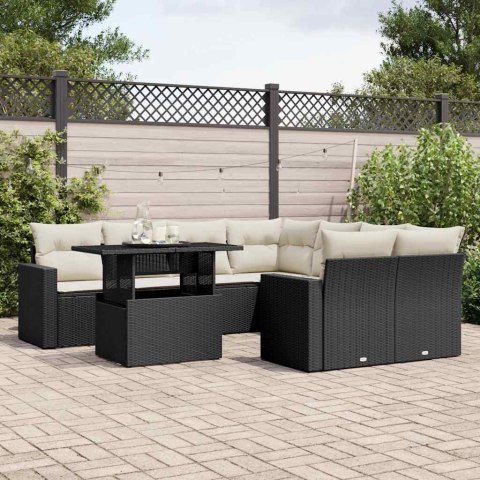 9-cz. zestaw wypoczynkowy do ogrodu, z poduszkami, czarny