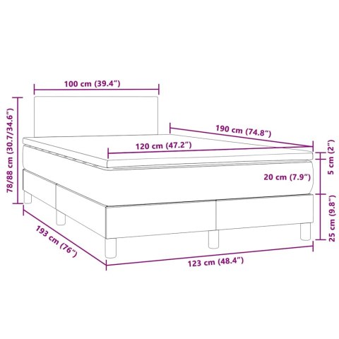 Łóżko kontynentalne z materacem i LED, granatowe, 120x190 cm