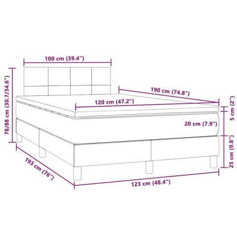 Łóżko kontynentalne z materacem i LED, ciemnoszare, 120x190 cm