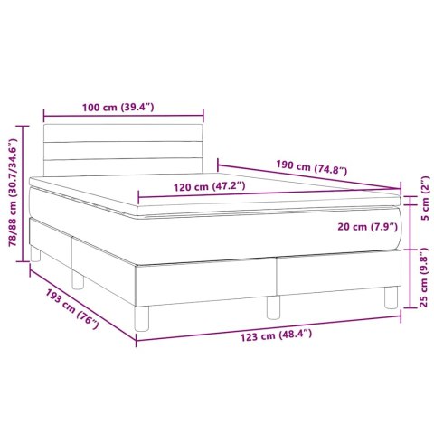 Łóżko kontynentalne z materacem i LED, ciemnoszare, 120x190 cm