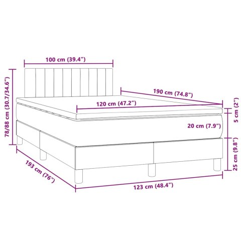 Łóżko kontynentalne z materacem i LED, ciemnoszare, 120x190 cm