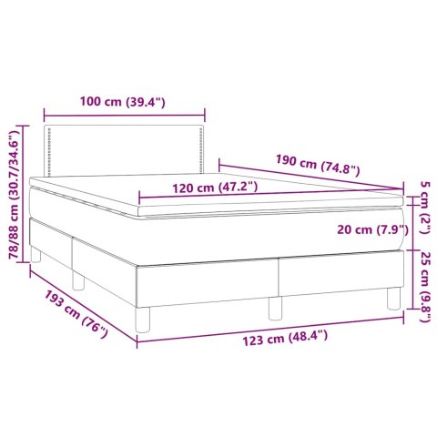 Łóżko kontynentalne z materacem i LED, granatowe, 120x190 cm