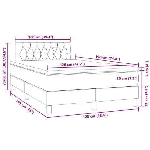 Łóżko kontynentalne z materacem i LED, granatowe, 120x190 cm
