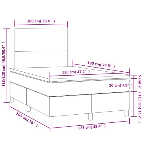 Łóżko kontynentalne z materacem i LED, czarne, 120x190 cm