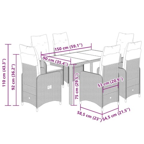 7-cz. zestaw mebli bistro z poduszkami, beżowy, polirattan
