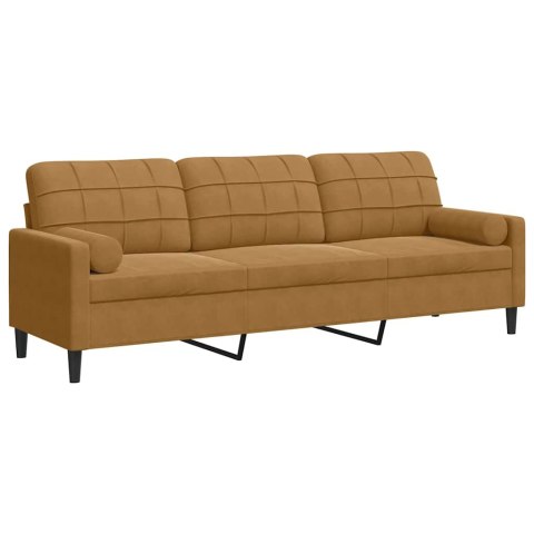 3-osobowa sofa z poduszkami, brązowa, 210 cm, aksamit