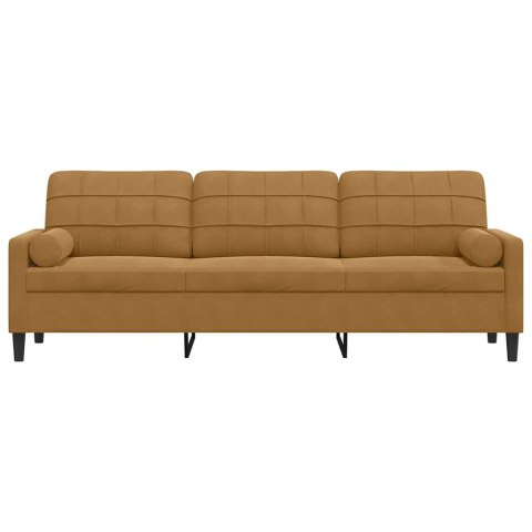 3-osobowa sofa z poduszkami, brązowa, 210 cm, aksamit