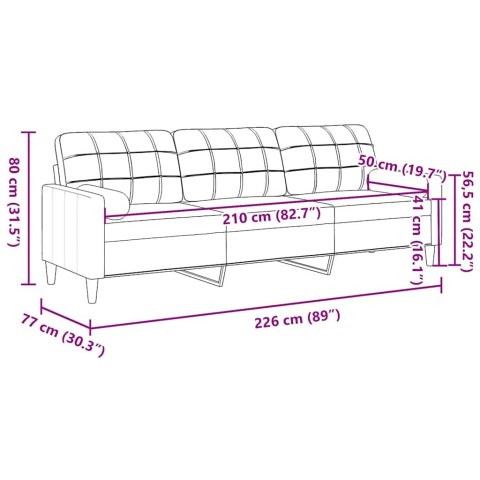 3-osobowa sofa z poduszkami, brązowa, 210 cm, aksamit