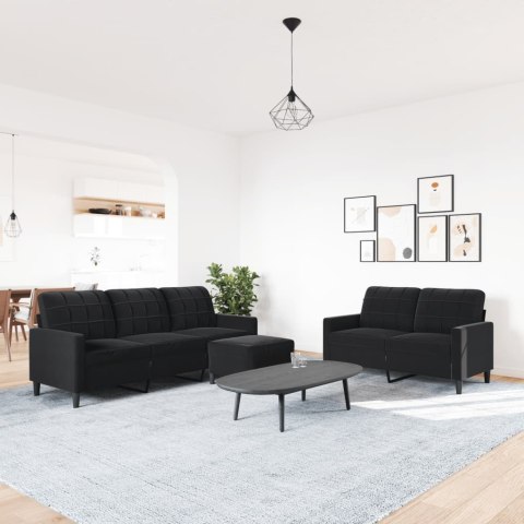 3-częściowy komplet wypoczynkowy, obity aksamitem, czarna
