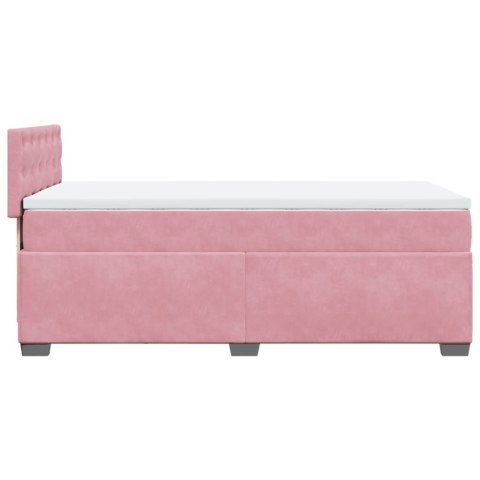Łóżko kontynentalne z materacem, różowe, aksamit, 90x200 cm