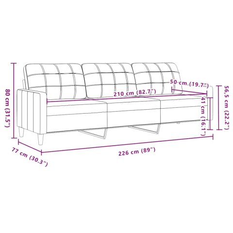 3-osobowa sofa, kremowa, 210 cm, tapicerowana aksamitem