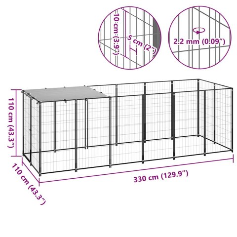 Kojec dla psa, czarny, 330x110x110 cm, stalowy