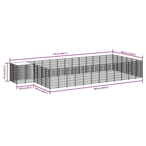 Kojec dla psa, czarny, 22,99 m², stalowy