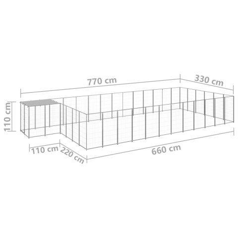 Kojec dla psa, srebrny, 22,99 m², stalowy