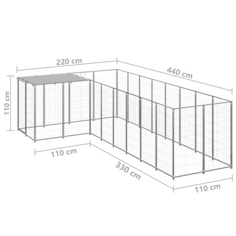 Kojec dla psa, srebrny, 6,05 m², stalowy