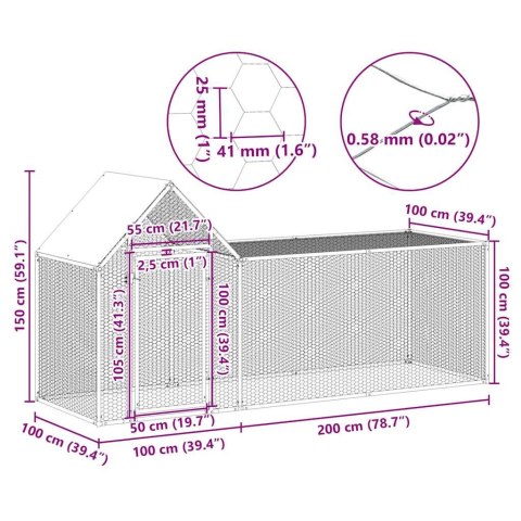 Woliera dla kur, 3 x 1 x 1,5 m, galwanizowana stal