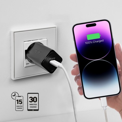 Ładowarka sieciowa GaN z Power Delivery 65W - czarna