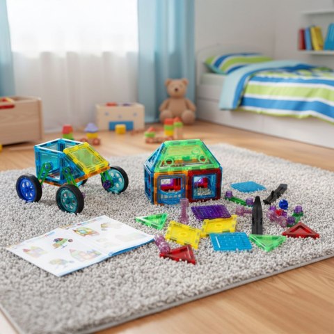 Klocki magnetyczne konstrukcyjne domek autko 48 elementów