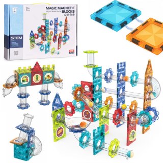 Klocki magnetyczne kontrukcyjne 3D tor kulkowy kulodrom 113 elementów