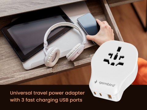 GEMBIRD UNIWERSALNY ADAPTER PODRÓŻNY 20 W, BIAŁY