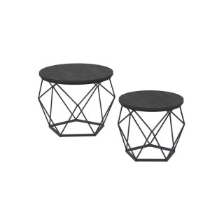 Zestaw 2 czarnych stolików kawowych geometrycznych do salonu
