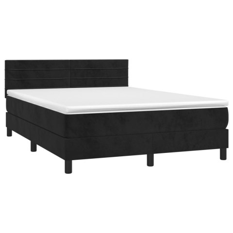 Łóżko kontynentalne z materacem i LED, czarny aksamit 140x190cm