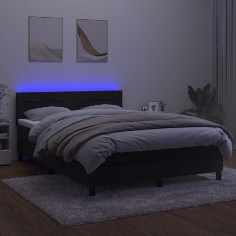 Łóżko kontynentalne z materacem i LED, czarny aksamit 140x190cm