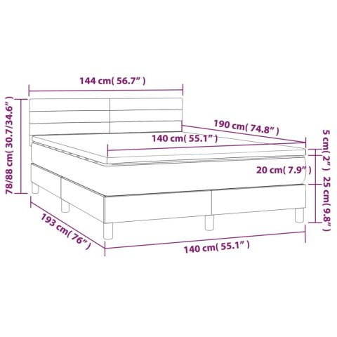 Łóżko kontynentalne z materacem i LED, czarny aksamit 140x190cm