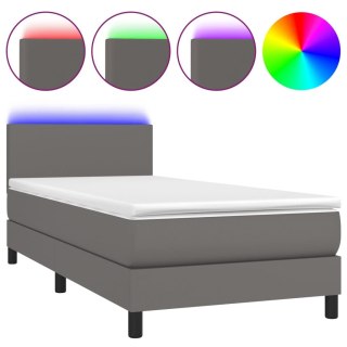 Łóżko kontynentalne z materacem i LED, szara ekoskóra 80x200 cm