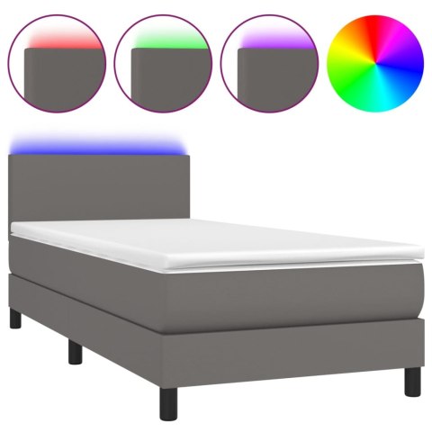 Łóżko kontynentalne z materacem i LED, szara ekoskóra 80x200 cm