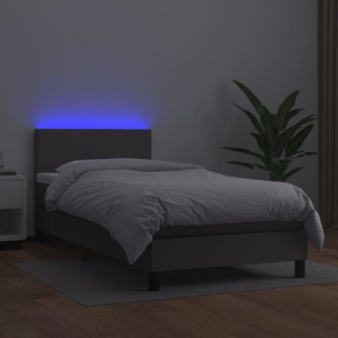 Łóżko kontynentalne z materacem i LED, szara ekoskóra 80x200 cm