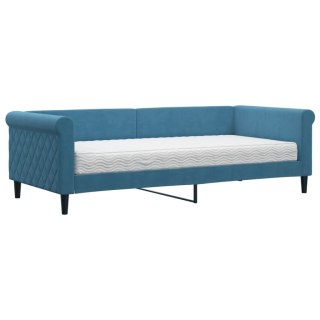 Sofa z materacem do spania, niebieska, 90x200 cm, aksamit