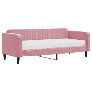 Sofa z materacem do spania, różowa, 90x200 cm, aksamit