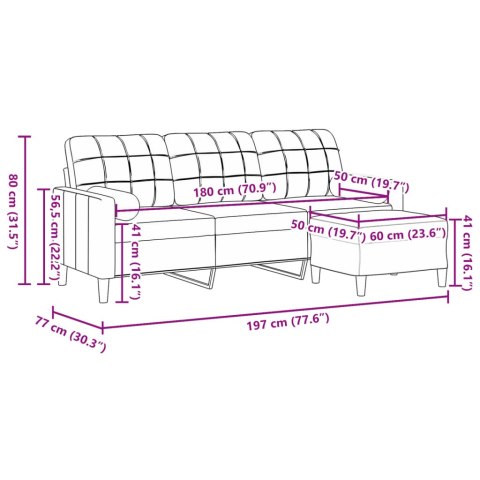 3-osobowa sofa z podnóżkiem, jasnoszara, 180 cm, aksamit